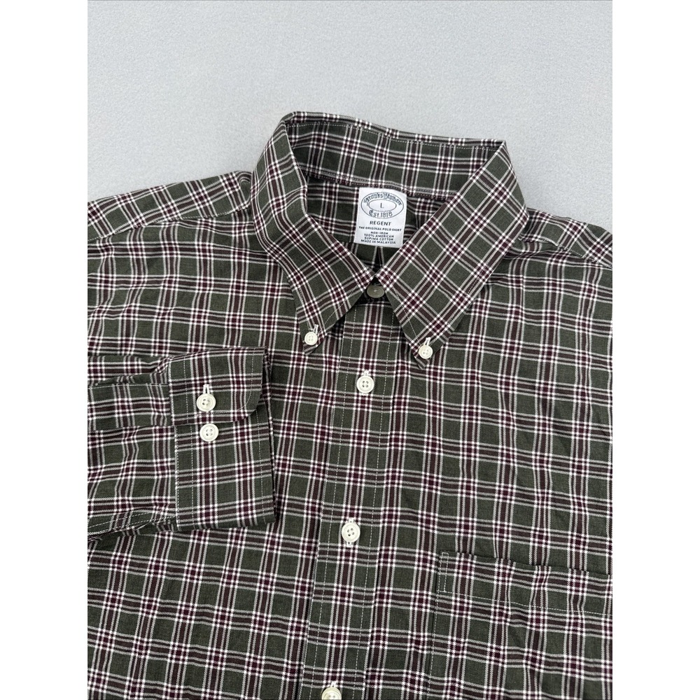 Brooks Brothers Regent Flannel Long Sleeve Button Down Men's L Green Plaid‎